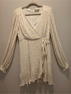 Altar'd State Cream Floral Wrap Mini Dress with Long Sleeves